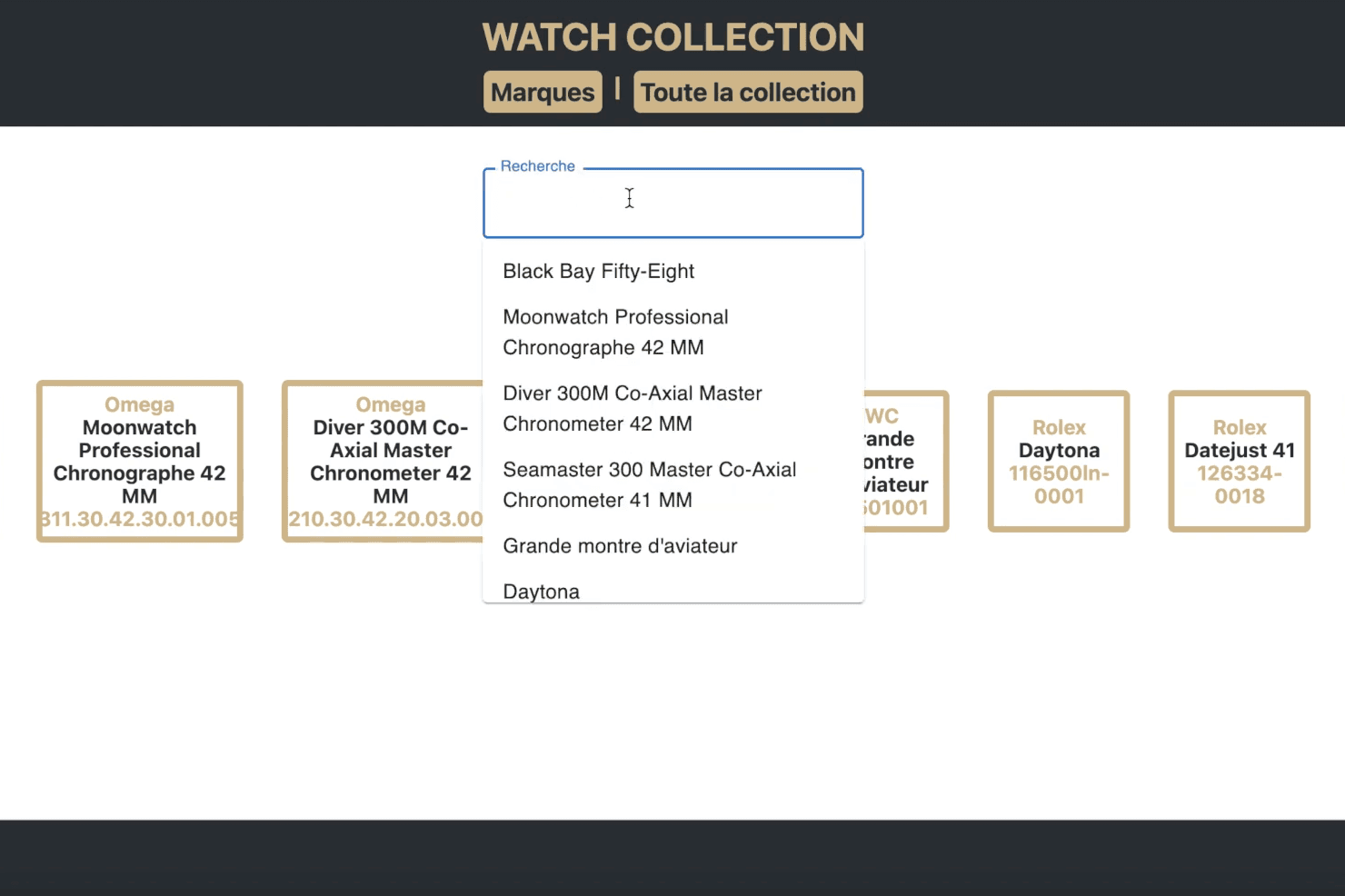 watch-collection search capabilites